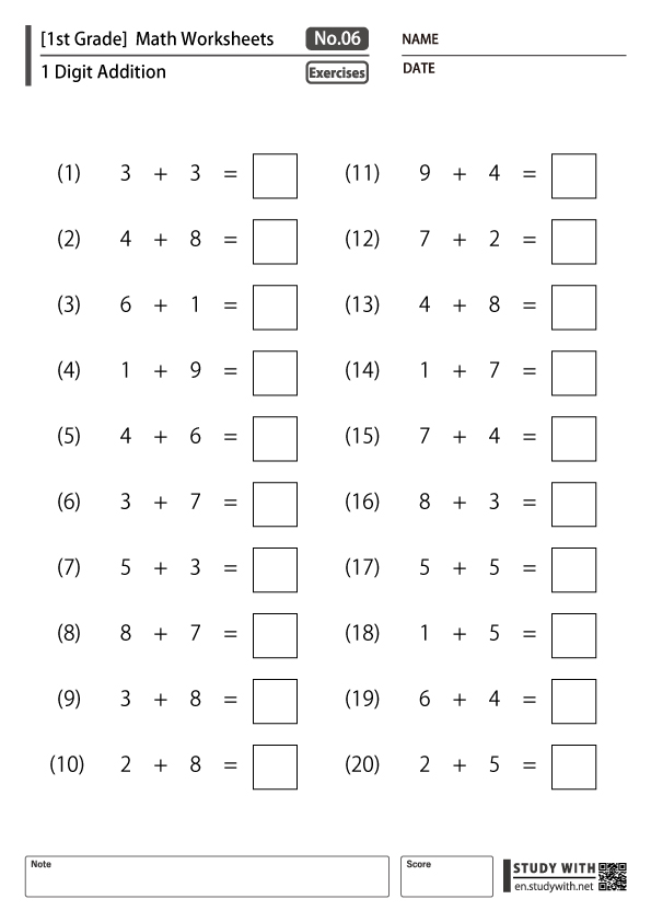 [1st Grade] 100 Square Addition 2 Digit + 1 Digit #1 – [5 Worksheets ...