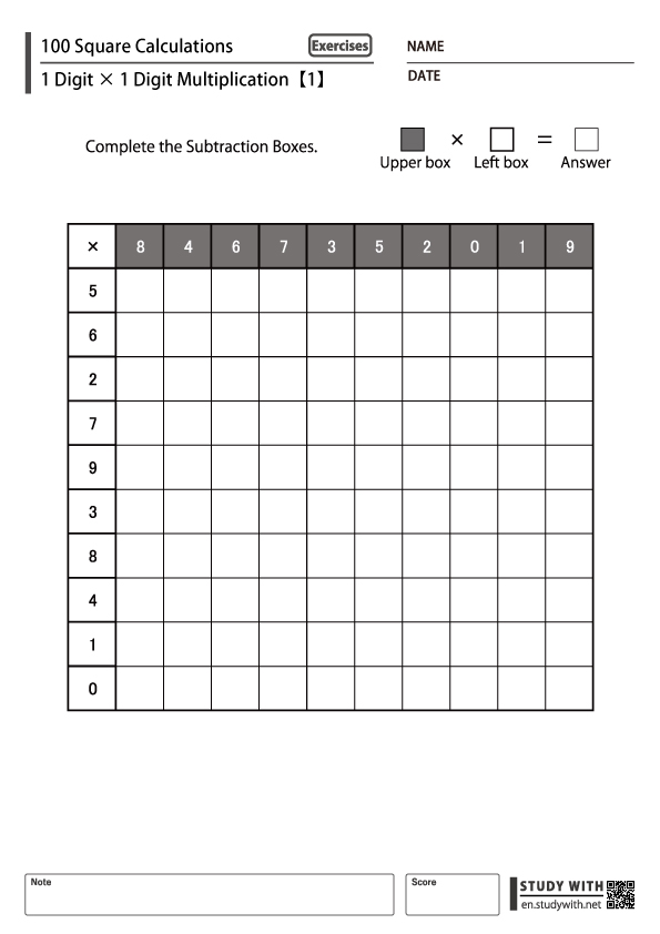 100 Square Multiplication 1 Digit by 1 Digit #1 [5 Worksheets (PDF ...