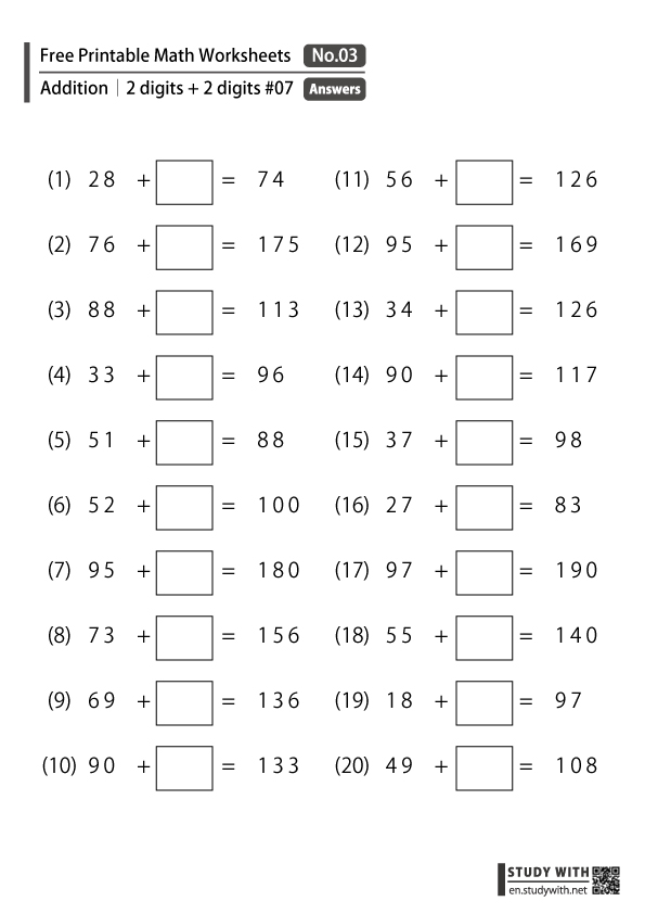 [3rd Grade] Addition｜2 digits + 2 digits #07 – Free Printable Math ...
