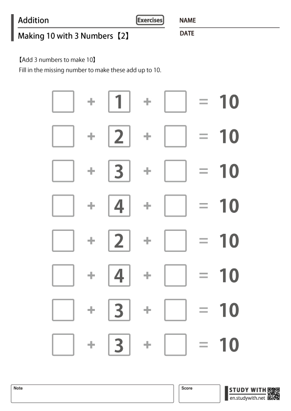 Add 3 Numbers to Make 10 Worksheets #2 | Free Printable Worksheets ...